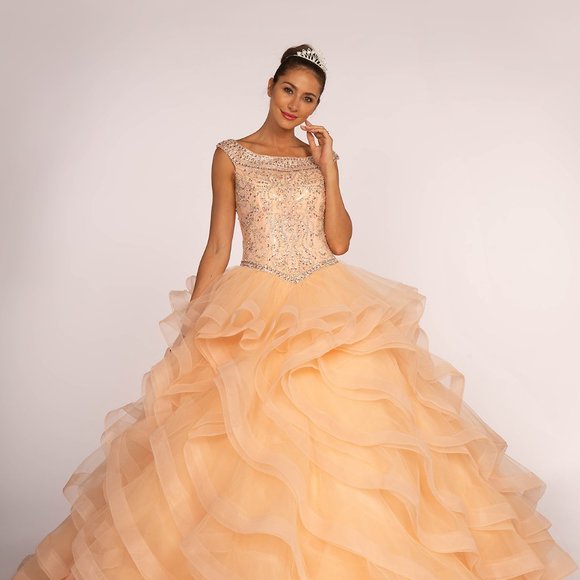 NEW FLOOR LENGTH SLEEVELESS TULLE BALL GOWN EMBROIDERED WITH RHINESTONES GL2601